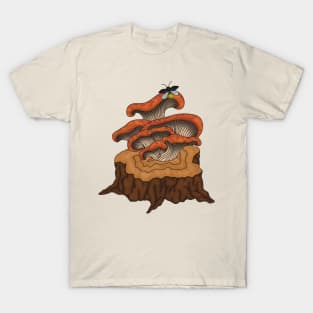 Forest Mushrooms On Tree Stump T-Shirt